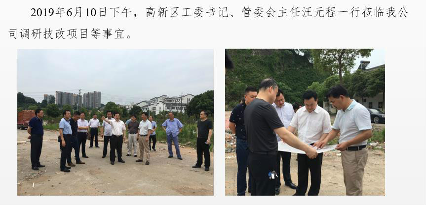 高新區(qū)工委書(shū)記、管委會(huì)主任汪元程一行蒞臨我公司調(diào)研技改項(xiàng)目等事宜